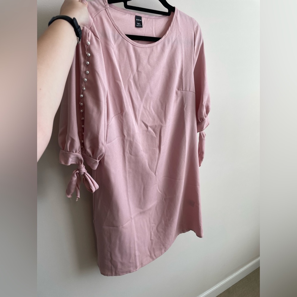 SHEIN Tall Knot Cuff Pearl Detail Dress Dusty Pink Sz 8/10